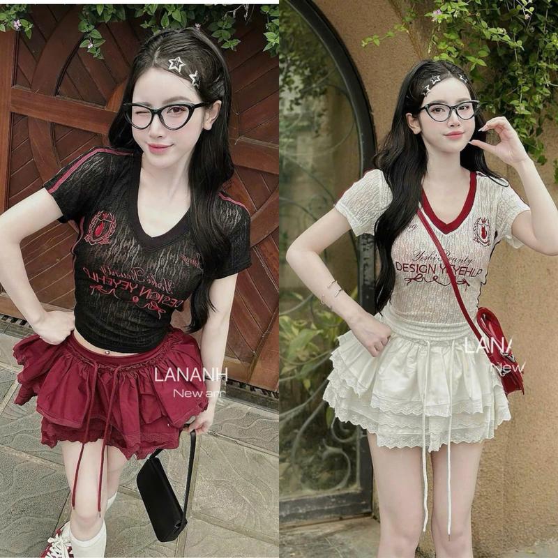 Sét bộ váy áo lưới thêu chân váy tầng bồng -hiphip clothing
