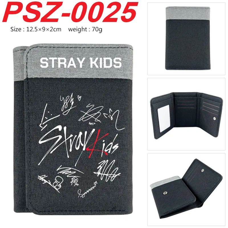 Stray Kids Cartoon Casual Canvas Student Hidden Button Short Wallet Children's Trifold Card Holder