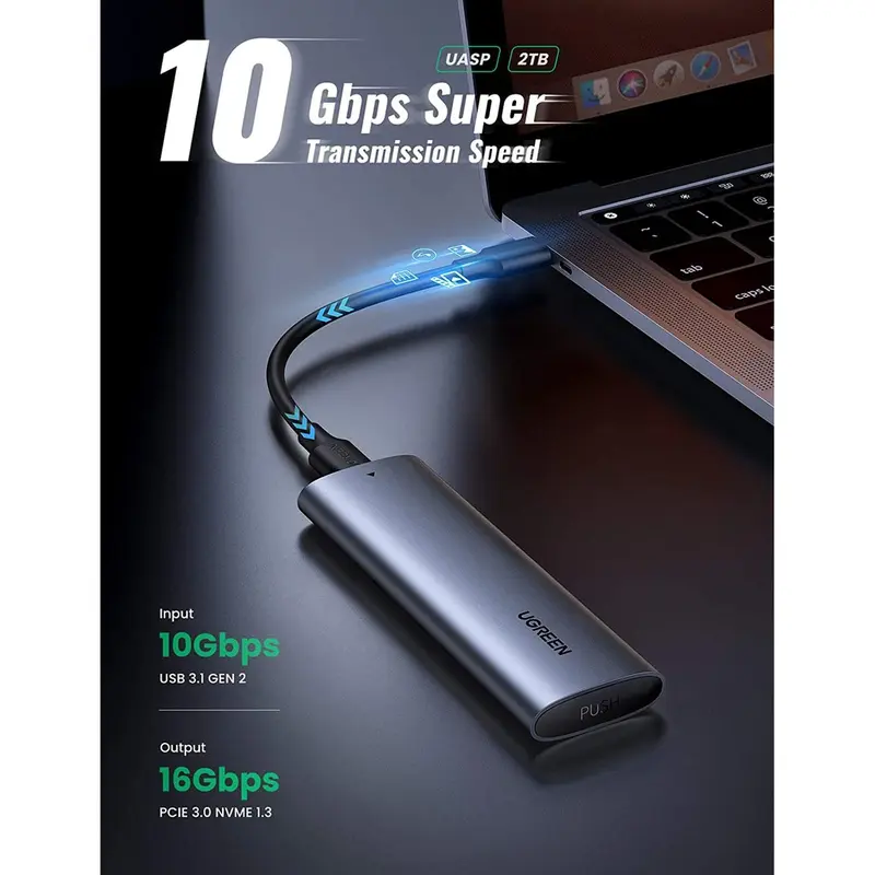 Vỏ đựng ổ cứng dành riêng cho SSD NVME PCle M.2 M-Key và M+B Key lên đến 2TB đầu cắm type C UGREEN CM400 10902 2