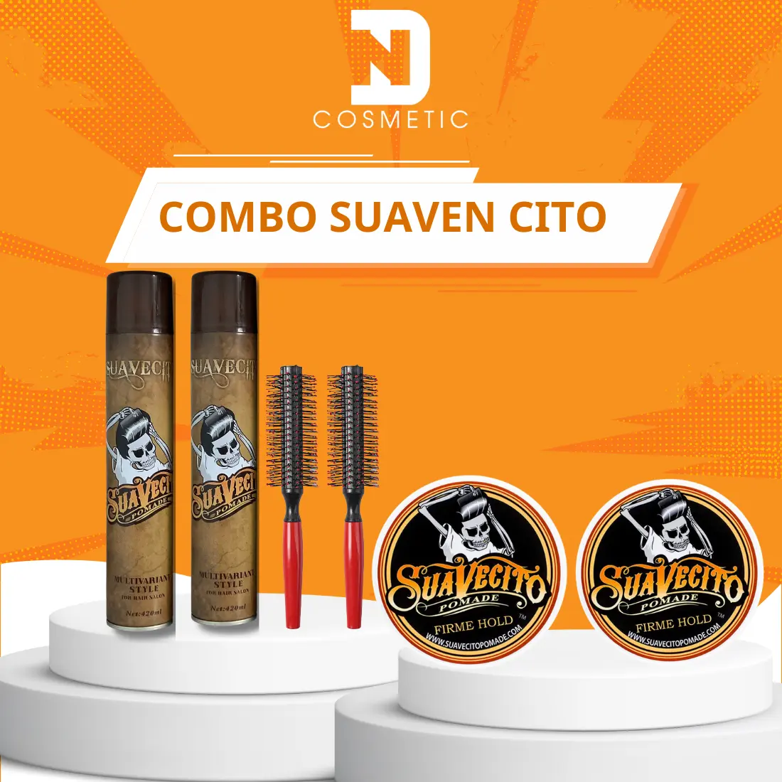 COMBO 2 gôm xịt tóc sua - 2 sáp vuốt tóc sua - 2 lược tròn tạo kiểu giữ nếp 24h