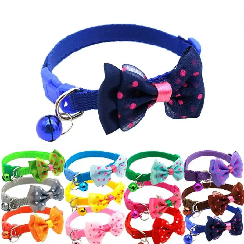 1-4 Pcs Pet Collar Adjustable Durable Cat Collars Cute Bow Kitten Necklace Soft Bell Puppy Lead Pet Product Dog Supplies Cat Accessories