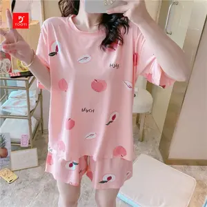 Yooyi Baju Tidur Wanita Piyama Korea Lengan Pendek Celana Pendek Motif Kartun Lucu Setelan Tidur Hotpants Murah Model Kaos Korea Fit to XXL dewasa 004 Baju  Tidur Loose Piyama Wanita