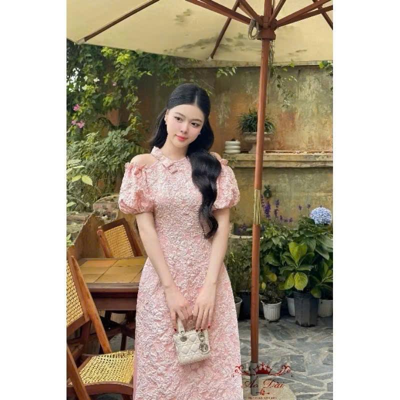 SÉT ÁO DÀI GẤM CÁCH TÂN PHỐI QUẦN LỤA SANG TRỌNG DÀNH CHO CÁC NÀNG Nữ Women Kem Dress 2