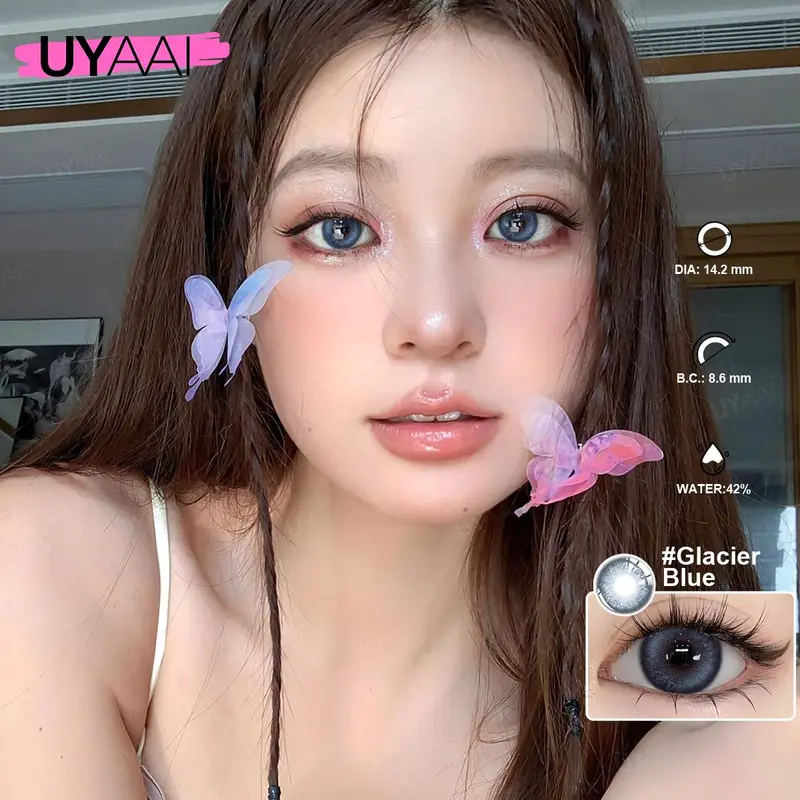 [COD] New Arrival UYAAI SOFTLENS Glacier Blue brown 1 Pasang LENSA KONTAK Warna Diameter 14.2 MM-14.5mm MINUS 0-6.00 USE 6 MONTH Eye Soflen 2