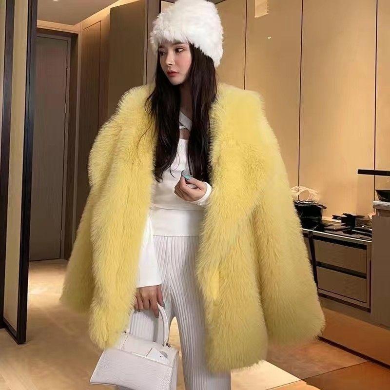 Product Introduction of 2024 New Imitation Fox Fur Slim Fashion Mid-Length Suit Fur Young Environmental Protection Fur Plush Coat for Women 17