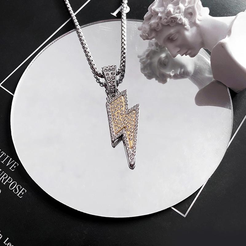 Dây chuyền nam nữ thời trang, Vòng cổ hiphop mặt tia chớp đính đá cá tính, Unisex Titan Chain Trang Sức Jewelry