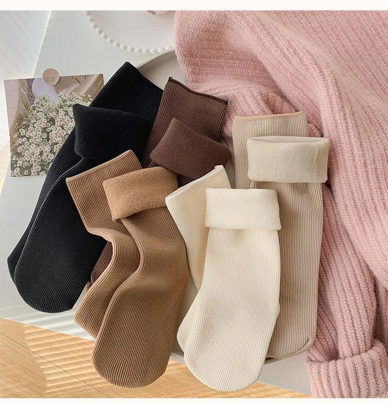 Tất Vỡ Nữ - Set 5 Đôi Tất Vớ Cotton Lót Lông Nỉ Giữ Nhiệt Cao Cổ Siêu Ấm Màu Pastel Mẫu T138 5