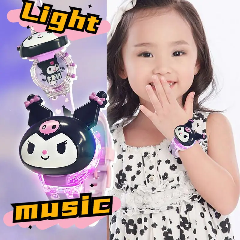 Cute Kids Watch Girl Cute Cinnamoroll kuromi melody Glowing Music flash light Cartoon Electronic Watch Gifts for kids