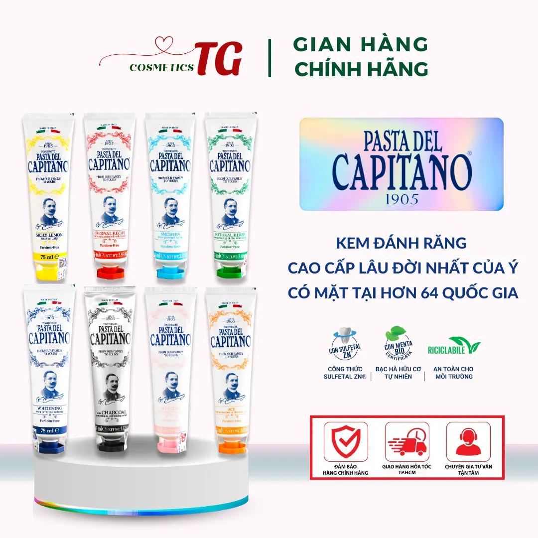 Kem Đánh Răng Pasta Del Capitano Của Ý - Trắng Răng Thơm Miệng Loại Bỏ Mảng Bám 75ml