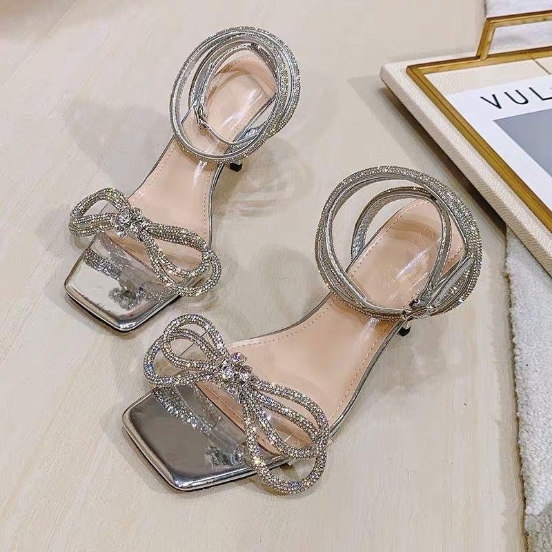 Giày cao gót nơ tiểu thư mũi vuông gót cao 9cm dành cho nàng đi tiệc,đi chơi đây ạ Shoes Sandal Nhung Nữ DéP Len