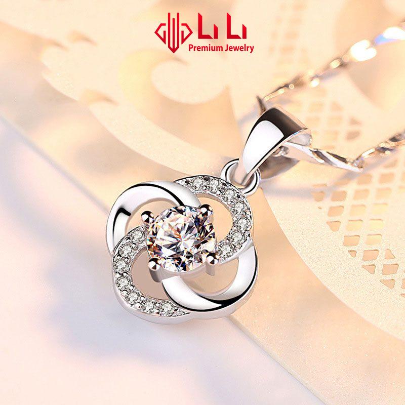  Dây chuyền bạc nữ LiLi S999 đính đá CZ cao cấp hình cỏ 4 lá Emely LILI_426865 