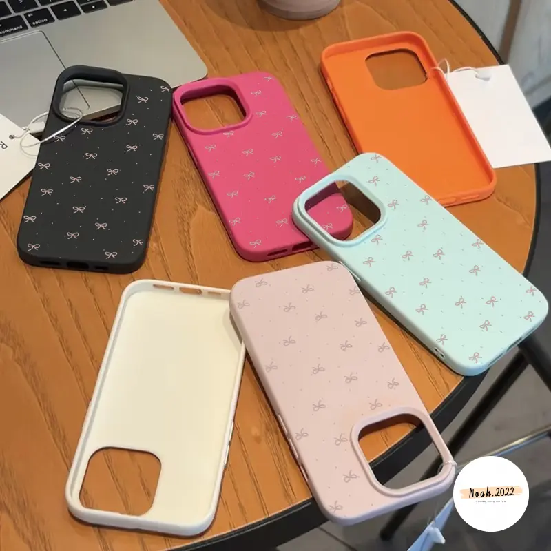 Vỏ Tương Thích Cho iPhone 13 11 16 15 12 14 Pro Max 14 15 Plus X Xs Max Xr 16Pro 13Pro 15Pro 14Pro 11Pro Max Màu Kẹo Hoạt Hình Ngọt Ngào Nơ Vỏ Da Mềm Chống Sốc Cove 5