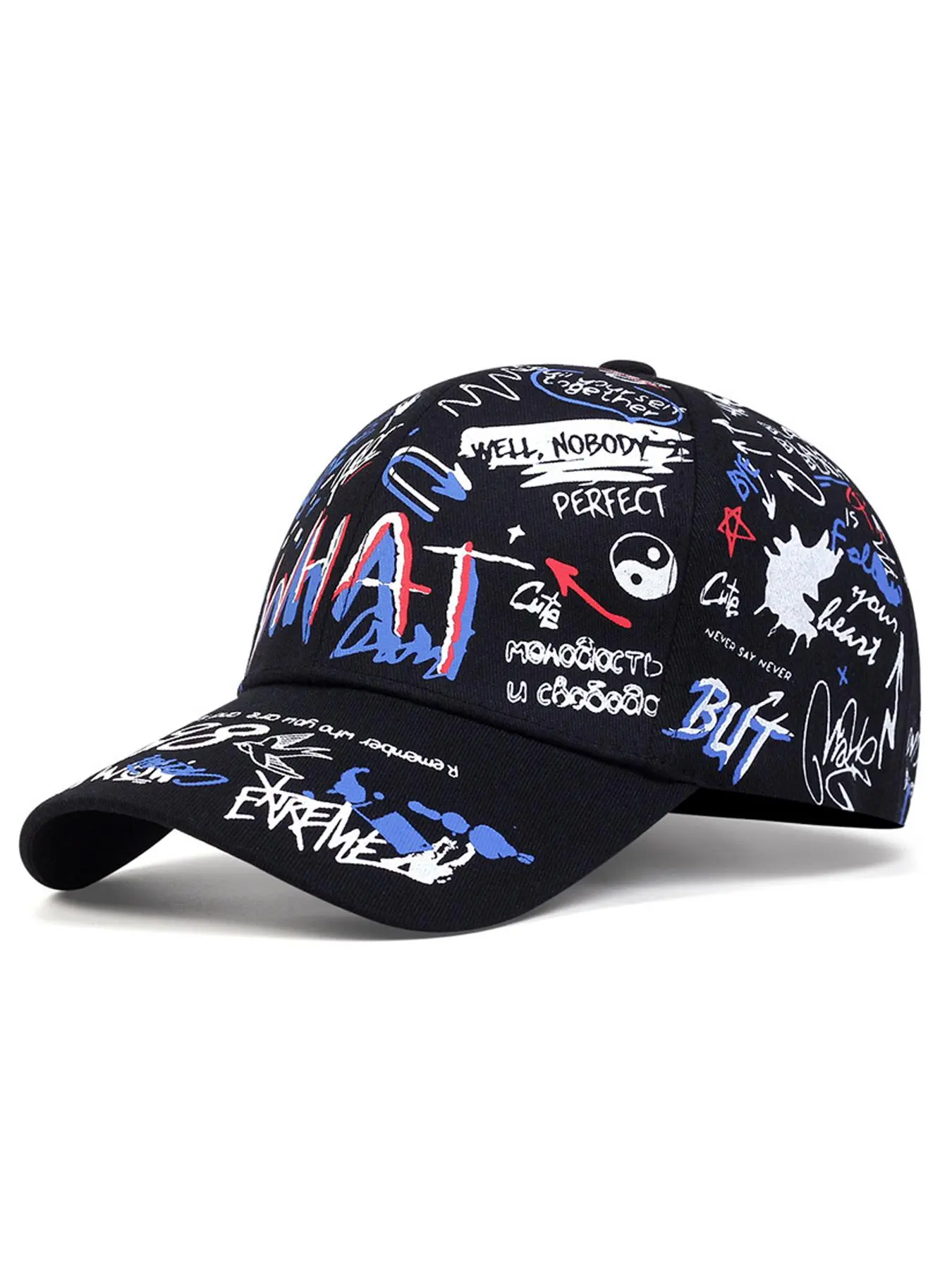 Street Style Yinyang & Letter Graphic Graffiti Baseball Cap, Casual Trendy Sun Hat, Fashion Clothes Accessories for Women & Men