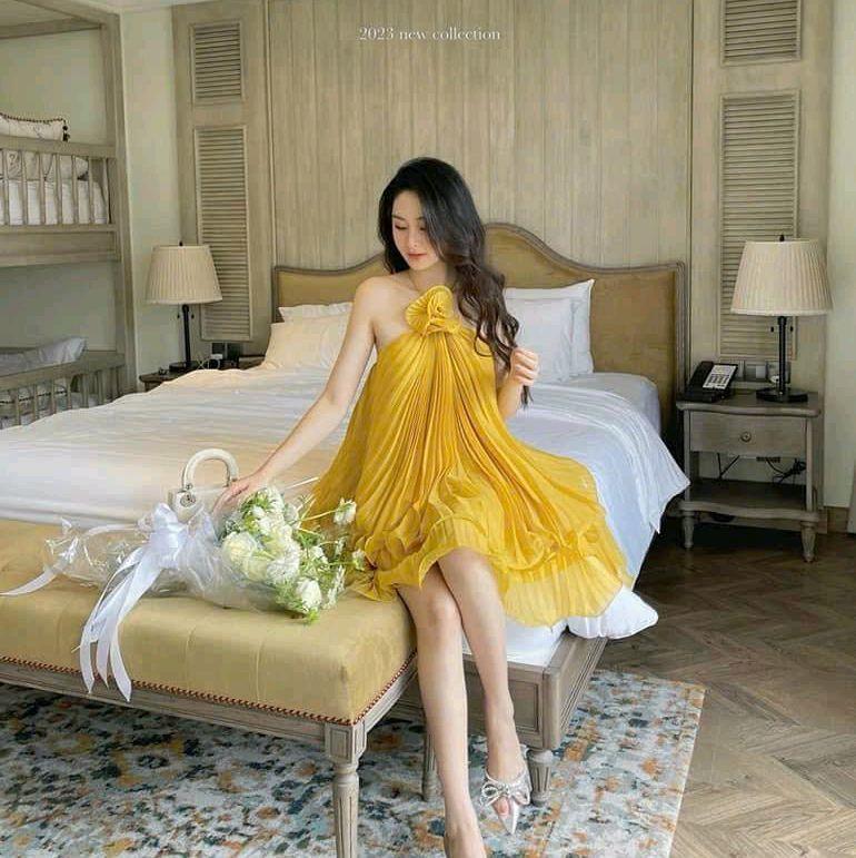 SIÊU PHẨM ĐẦM VOAN DẬP LY 2 LỚP CÓ LÓT QUẦN LAI  & HOA CUỐN BIÊN 4 MÀU Y HÌNH 5