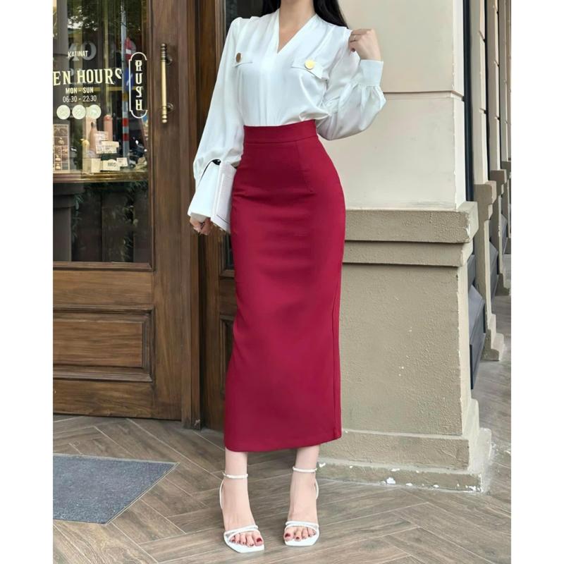Chân Váy Bút Chì Dài 80-90cm hàng 2 lớp chất vitex có túi chéo hai bên xẻ tà sau