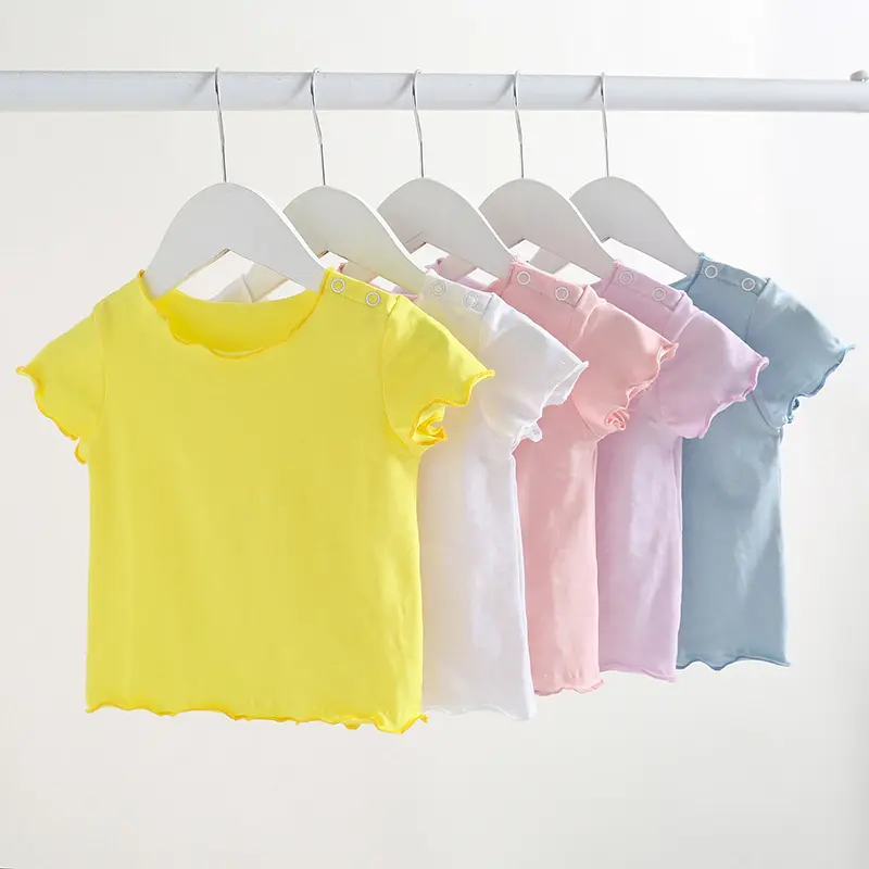 INS Korean version summer girls T-shirt base, cotton short pulled top, baby and toddler trendy top