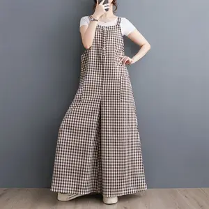 PO40 CHICMORE Jumpsuit kotak-kotak longgar yang modis (tanpa rompi)