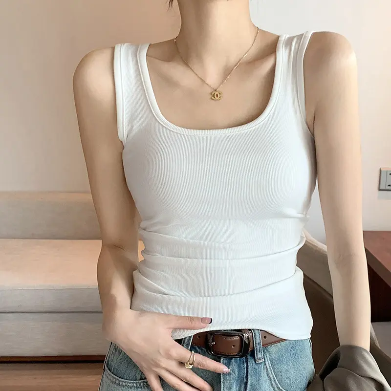 Sherri Hill White Dress Factory Direct 2025 Small Vest Women Summer Inner Wear Outer Wear Sleeveless Base Shirt High Volume Small Camisole Ribbed Vest Thin Easter Dress