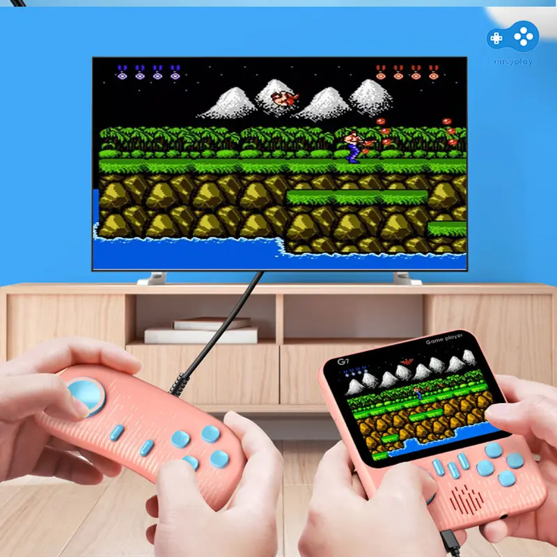 Game Boy Game Bot Gameboy Console Portable Game Player Built-in Clasic 600 Games Connect to TV or Gamepad  1 Player or 2 Player/ Gamepad 2 Pemain Dapat Stick G7 Hadiah Sempurna Terbaik/ Gameboy Retro Terbaik Dapat Stick Bisa Untuk 2 Orang [Easy Play] Blue 2