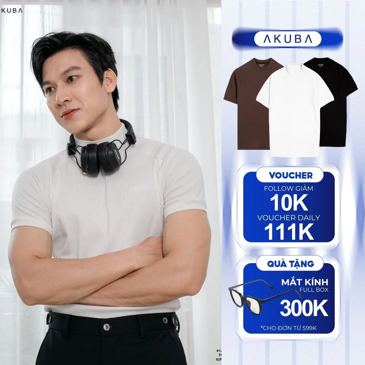Áo Thun Nam AKUBA Menswear Cổ Tròn form Slimfit Co Giãn Mềm Mịn Thoáng Mát Thâm Hút Mồ Hôi Tốt | 01J0622
