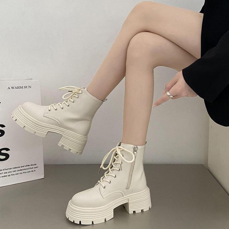 Freeship Ảnh Thật Giày Bốt Martin Nữ Đế Dày Cao 6 Phân Màu Trắng Phổ Biến Phong Cách Anh 2023 Shoes Boot Cổ Cao Cao Su