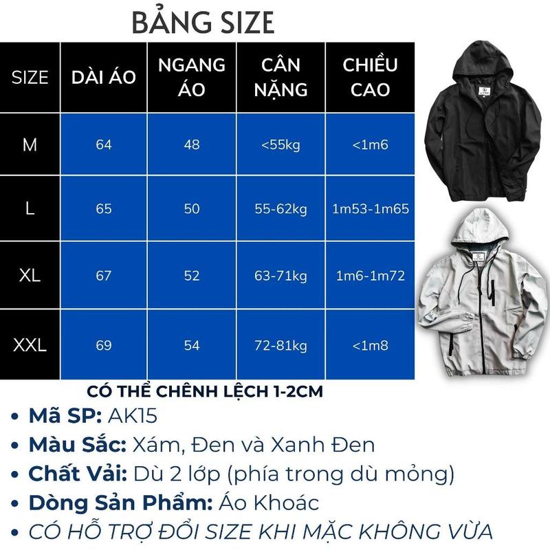 ÁKhoác Gió Nam LIYOR Ákhoác Nam Dù 2 lớp có nón chống nắng chống nước có 3 túi khókétiện dụng cao cấp AK15 1