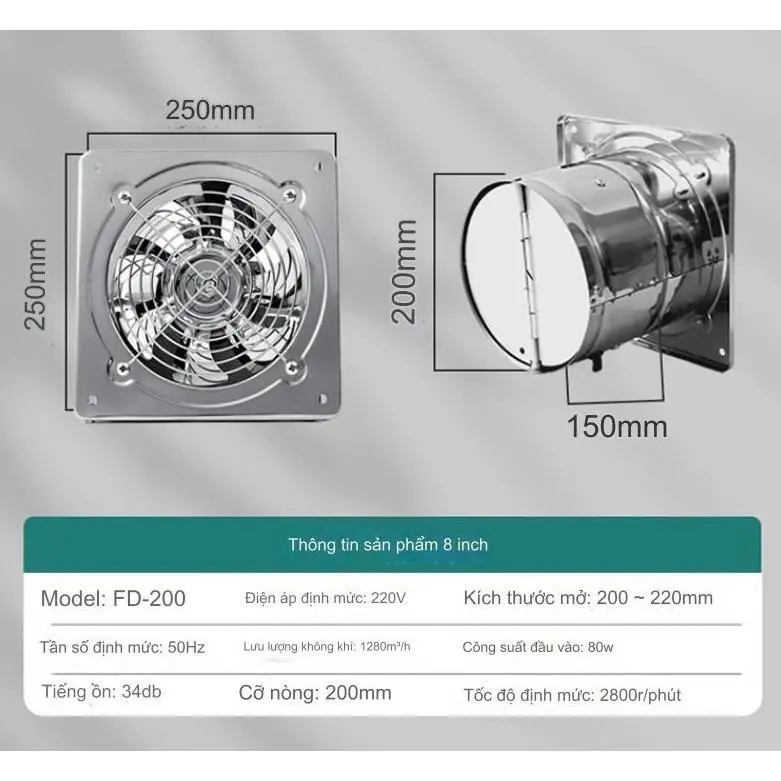 (Phiên bản INOX) Quạt hút mùi Quạt hút khói công nghiệp công suất lớn phòng 18-50m2 3