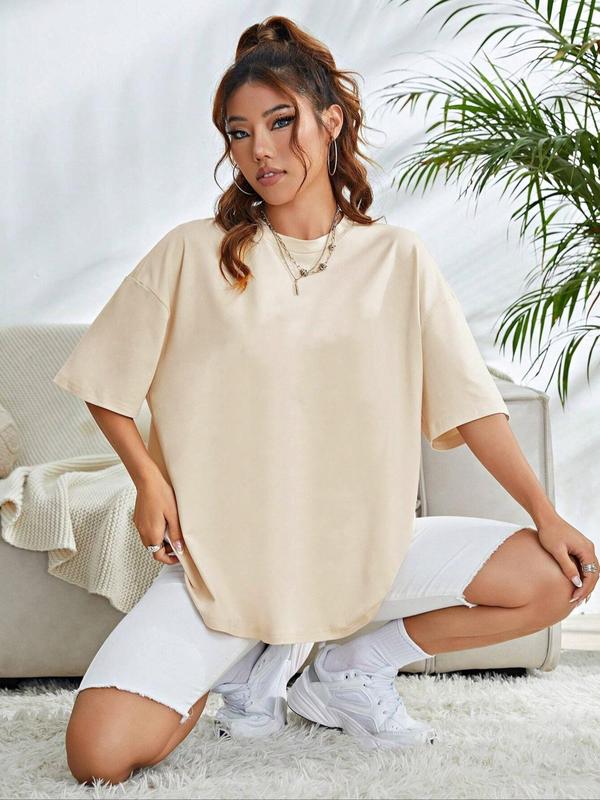 Women's Plain Round Neck Tee, Casual Minimalist Half Sleeve Crew Neck T-Shirt for Summer, Fashion Women's Top for Daily Wear 2