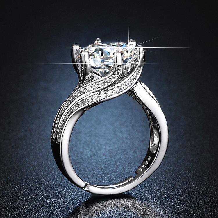 Electroplated Zircon Ring, Simulation Moissanite 5 Karat Big Diamond III Love Ring, Casual All-Match Three Rows Full Diamond Line Ring Diamond Ring Prop Ornaments 3