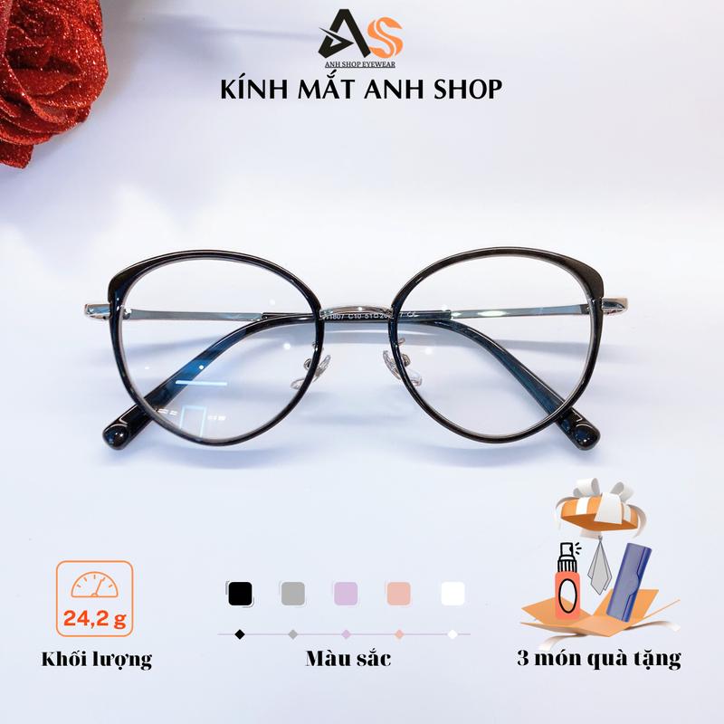  Kính tròn mắt to gọng kính to dáng mắt mèo kim loại kết hợp nhựa dẻo 11807A Kính Mắt Women Nữ 