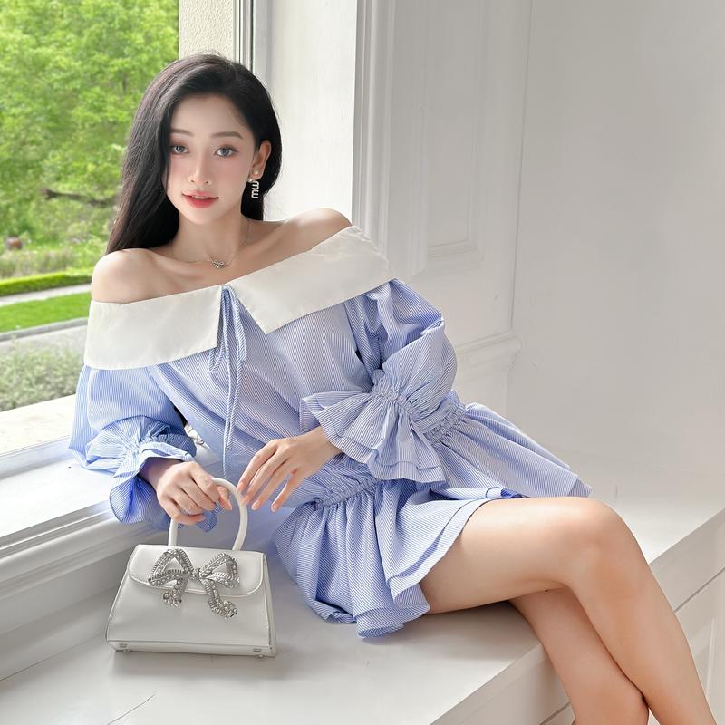 Váy Thiết Kế Nữ Dáng Ngắn KEIBY Trễ Vai Nhún Eo BC02. 7