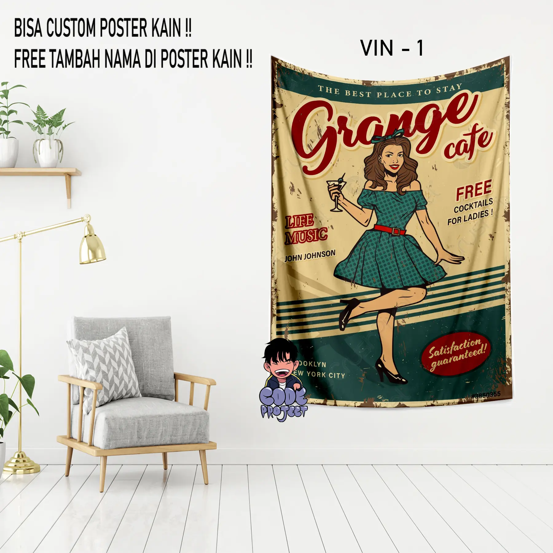POSTER KAIN RETRO VINTAGE - Hiasan dinding kamar vintage - dekorasi dinding kamar vintage - pajangan dinding retro - giant poster - Ukuran 90x140cm