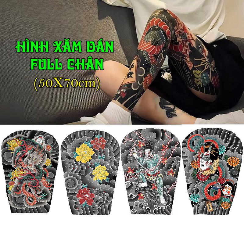Hình Xăm Dán Full Chân Nhật Cổ Có Màu Chống Nước Bền 3-5 Ngày Unisex