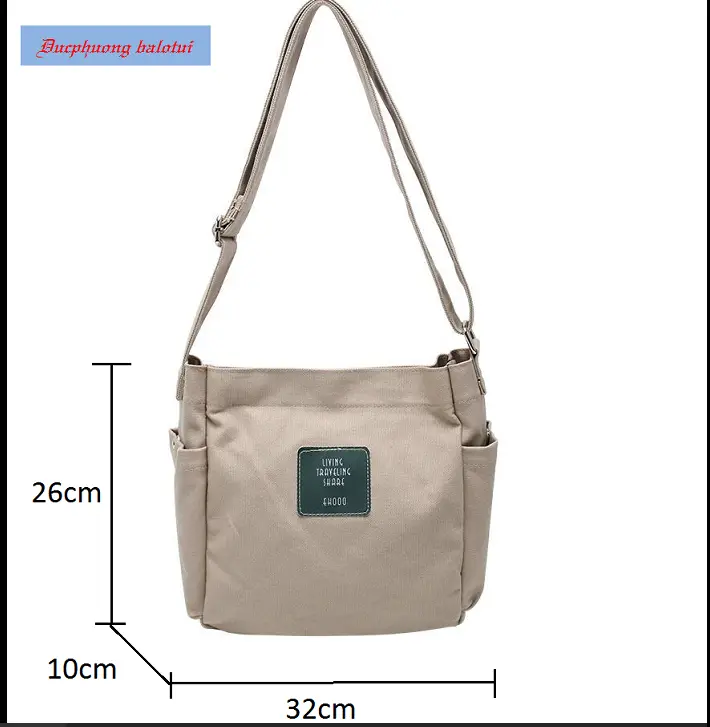 Túi vải đeo chéo đi học đựng vừa sách giáo khoa ( tặng kèm gim cài ) Tote Đeo Vai Nữ Bag Kem 5