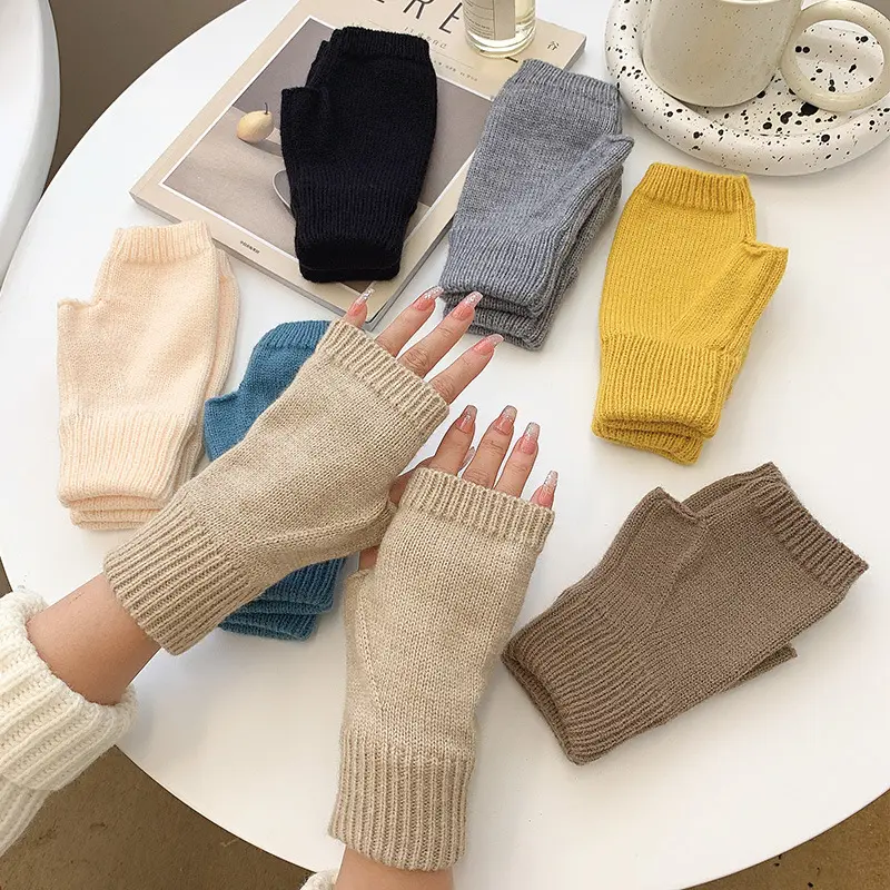 Bao tay/ Găng tay len hở ngón chống nắng dệt kim thời trang dễ thương