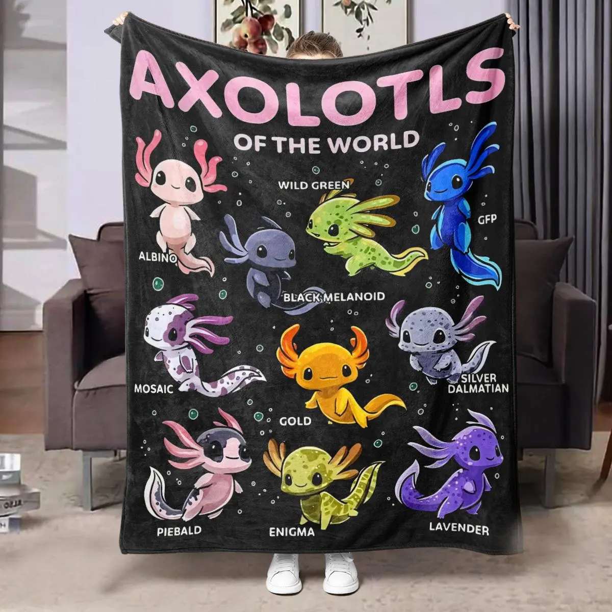Cute Axolotls Pattern Blanket, 1 Count Soft Warm Throw Blanket, Air-conditioned Room Blanket, Warm Nap Blanket for Home Office Outdoor Camping Travel