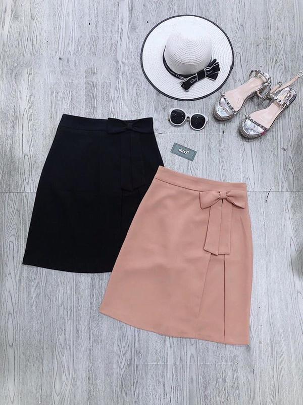 Chân váy chữ A dài tới gối trẻ trung chất liệu vitex 1 ly 1 nơ dài 50cm Susuclothing