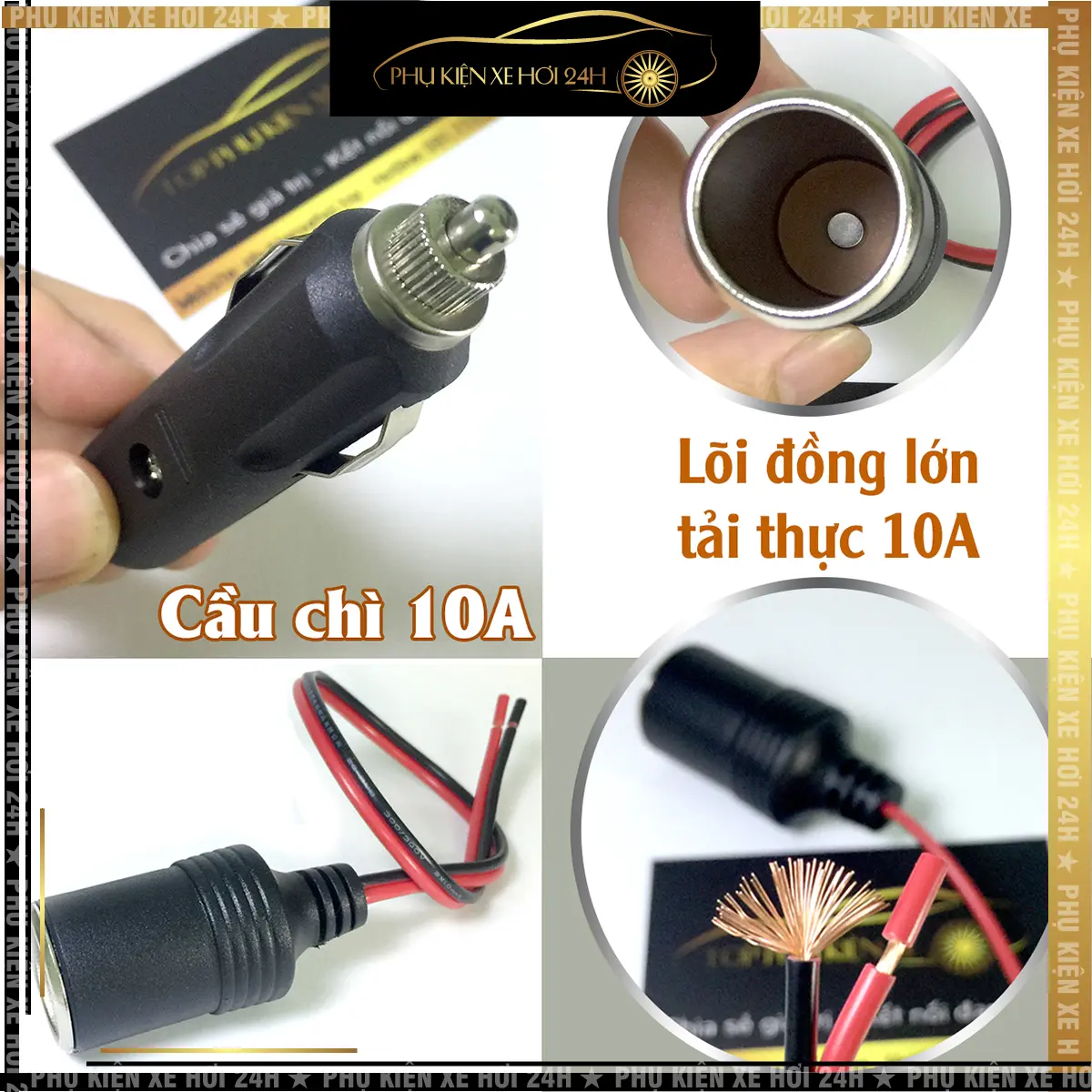 Giắc đực chân cắm nguồn tẩu và ổ cắm nguồn tẩu  ô tô 12-24V, 10A