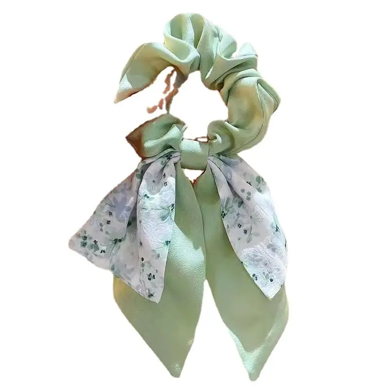 Floral Bow Large Intestine Hair Band Small Silk Scarf Streamer Hair Tie Rope Sweet Head Rope Hairbands