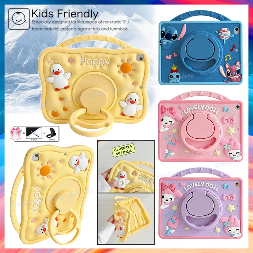360 rotating Stand Kids Safe Cute 3D Duck Soft Silicone Cartoon Shockproof Tablet Case Cover for Samsung Galaxy Tab A9 Plus X110 A7 Lite T220 A T290 A8 A7 T510 S6 Lite