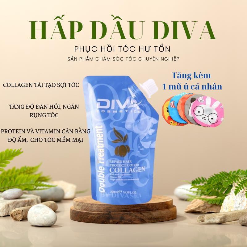 Hấp dầu ủ tóc Diva Collagen Hair Repair siêu mượt cho tóc khô hư tổn 500ml