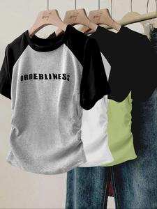 Women's Letter Print Crew Neck Tee, Casual Short Sleeve T-shirt for Summer, Ladies Clothes for Daily Wear