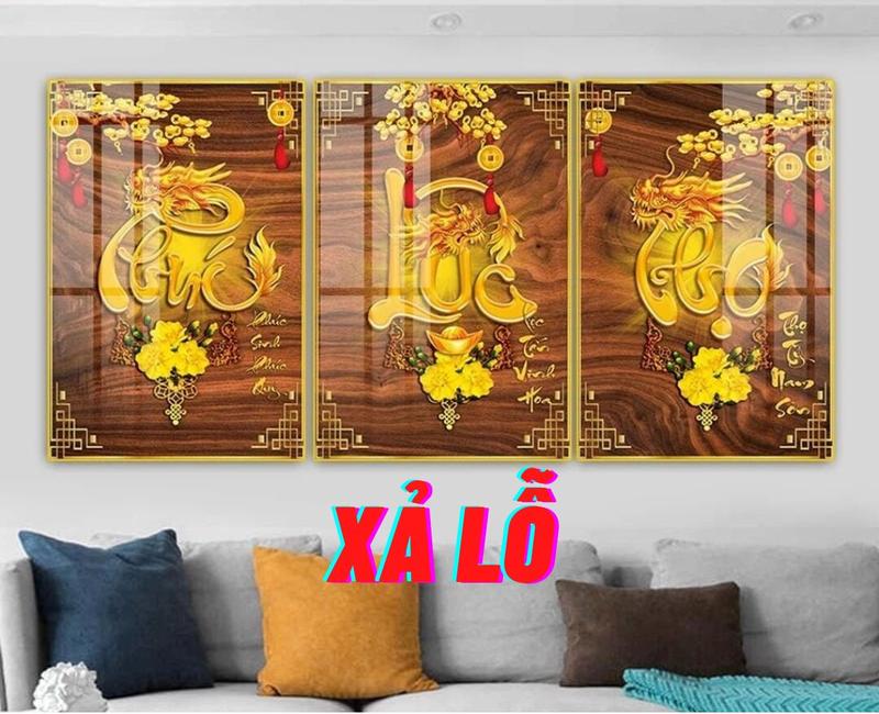Bộ 3 TRÁNG GƯƠNG 40x60cm, Phúc Lộc Thọ, Hươu Tài Lộc, tặng đinh 3 chân chuyên dụng Tranh Phòng Khách Treo Tường