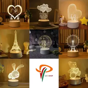 Lampu Tidur Hias LED 3D Akrilik Hiasan/Lampu 3D LED Kaca Transparan Hiasan Pajangan Tumblr Tidur/Pajangan Rumah Cantik Lampu/Lampu malam hemat energi/Lampu cocok untuk hadiah