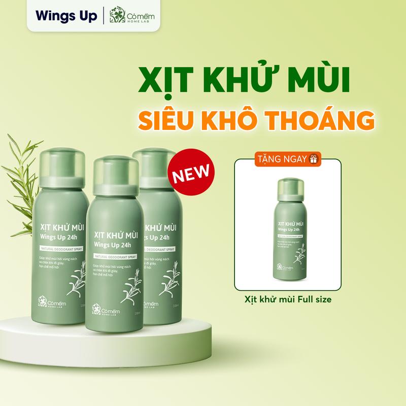 COMBO 3 Xịt Khử Mùi Wings Up, Giảm Mùi Hôi Nách Hôi Chân Mùi Cơ Thể, Giảm Tiết Mồ Hôi Cỏ Mềm , An Toàn, Lành Tính 100ml
