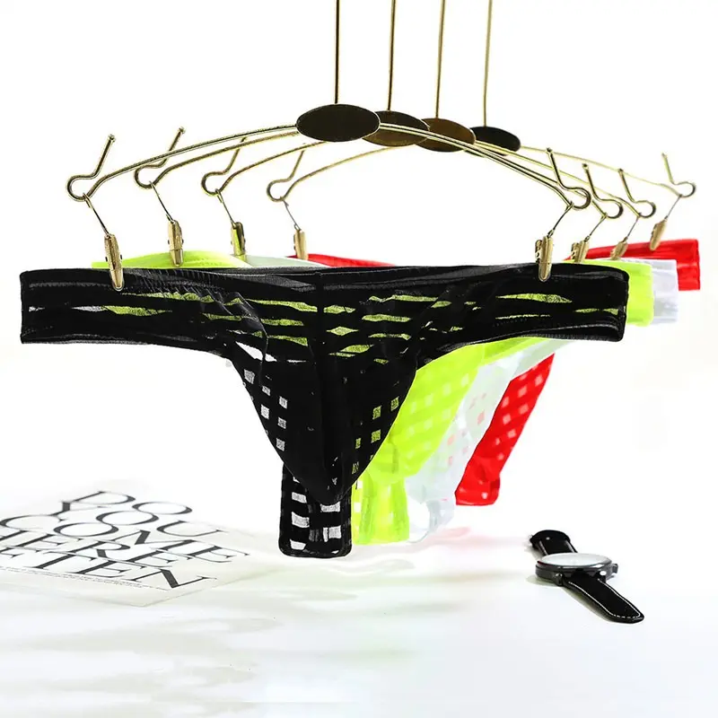 Men's Mesh Striped Thong Transparent Men's Sexy Thin Panties