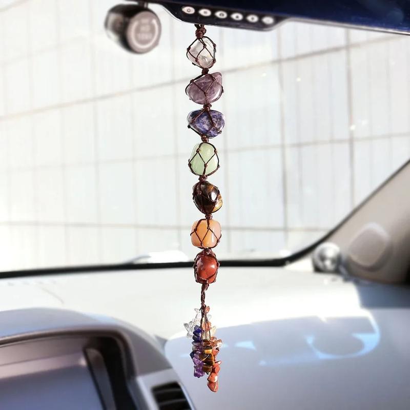 Product Introduction of Natural Crystal Tumbled Stone 7 Chakras Tassels Hanging Ornament Handmade Crafts Home Car Decor for Good Luck Yoga Meditation 6