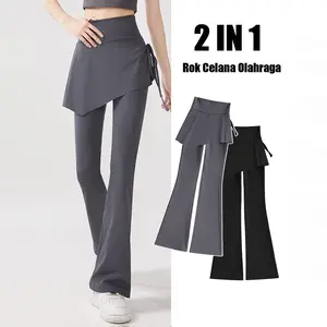 【Ready Stock】Celana Rok Wanita 2in1 High Waist Warna Hitam Model Flare, Cocok untuk Yoga/Gym/Pilates/Olahraga Outdoor