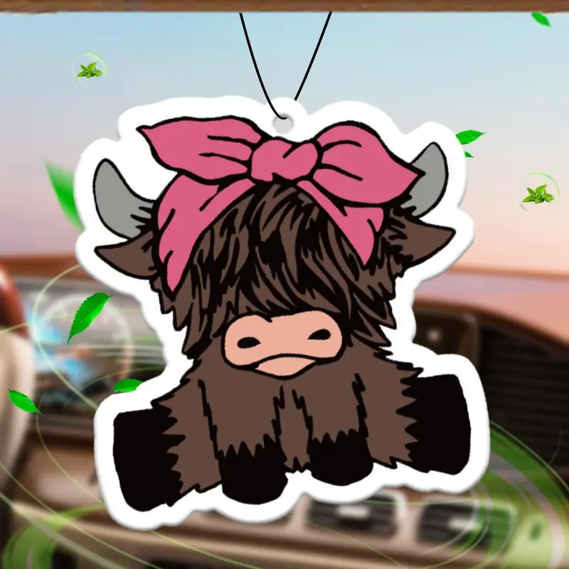 Cute Highland Bull Design Car Air Freshener, Car Rear-view Mirror Hanging Aromatherapy Tablet, Car Interior Decoration Accessories 4