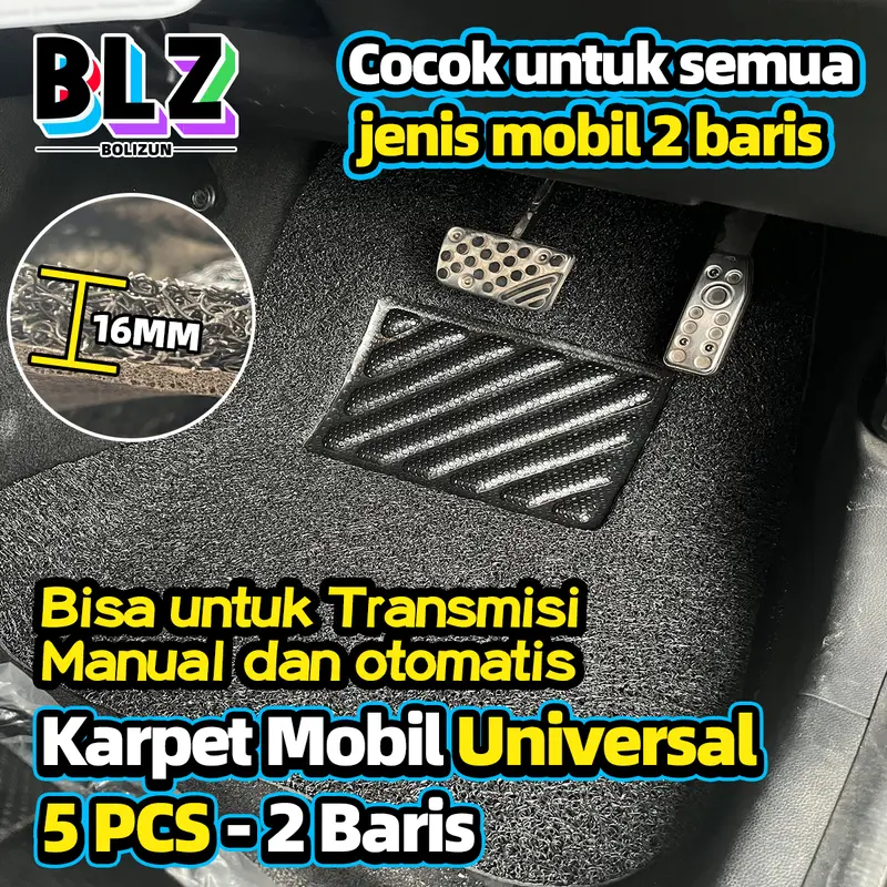 Karpet Mobil 5 Pcs 2 Baris Universal pvc mie bihun Penebalan 16MM/ Universal bisa diaplikasikan ke semua mobil Car Kendaraan 1